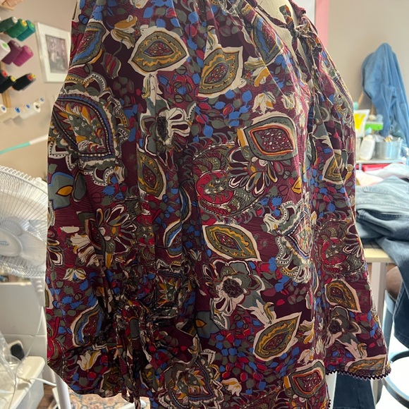 Sundance cotton blouse in fall color pallet w/crochet trim - Picture 6 of 7